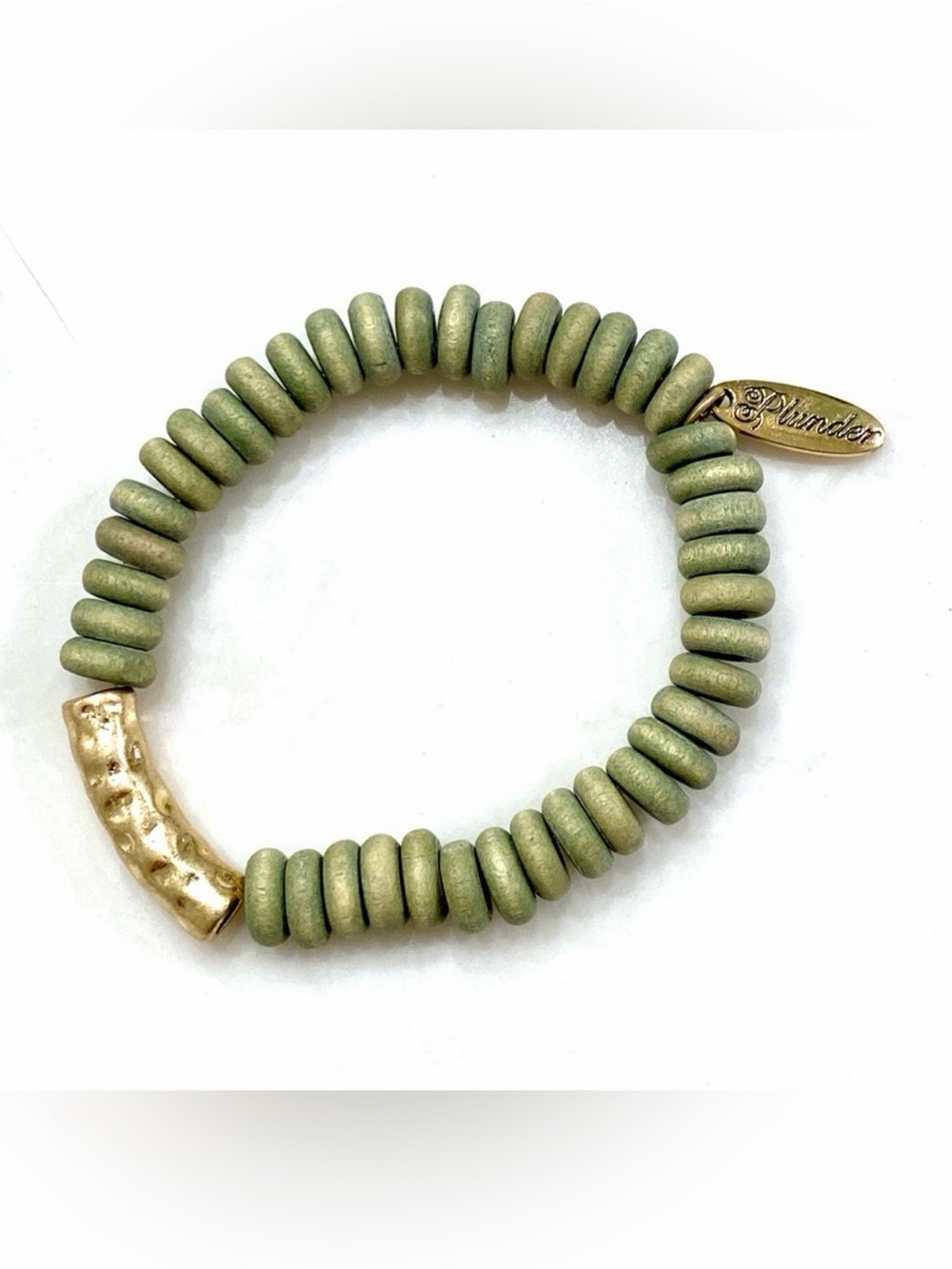 5 Plunder Design Sage Green Wooden Disc Bead Stretch Bracelet